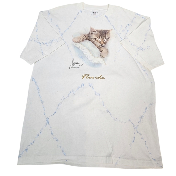 Vintage Murina Bob Harrison Sleeping Tabby Cat Florida Souvenir Tee-Shirt XL F24 - Picture 11 of 11